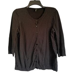 Talbots Button Up Cardigan Polka Dot Black White 1XP Cottage